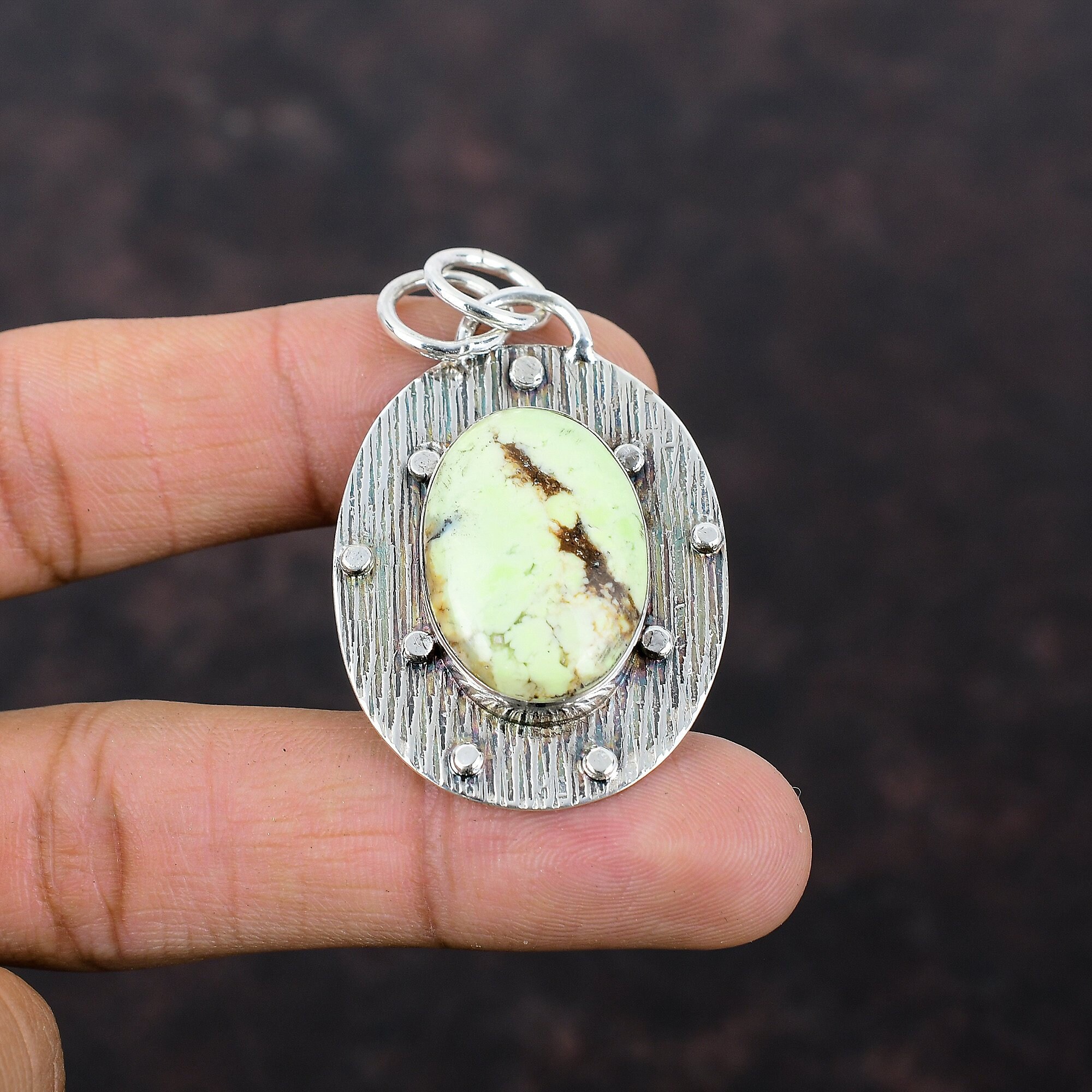 Lemon Chrysoprase 925 Sterling Silver Pendant - Handmade Antique Jewelry