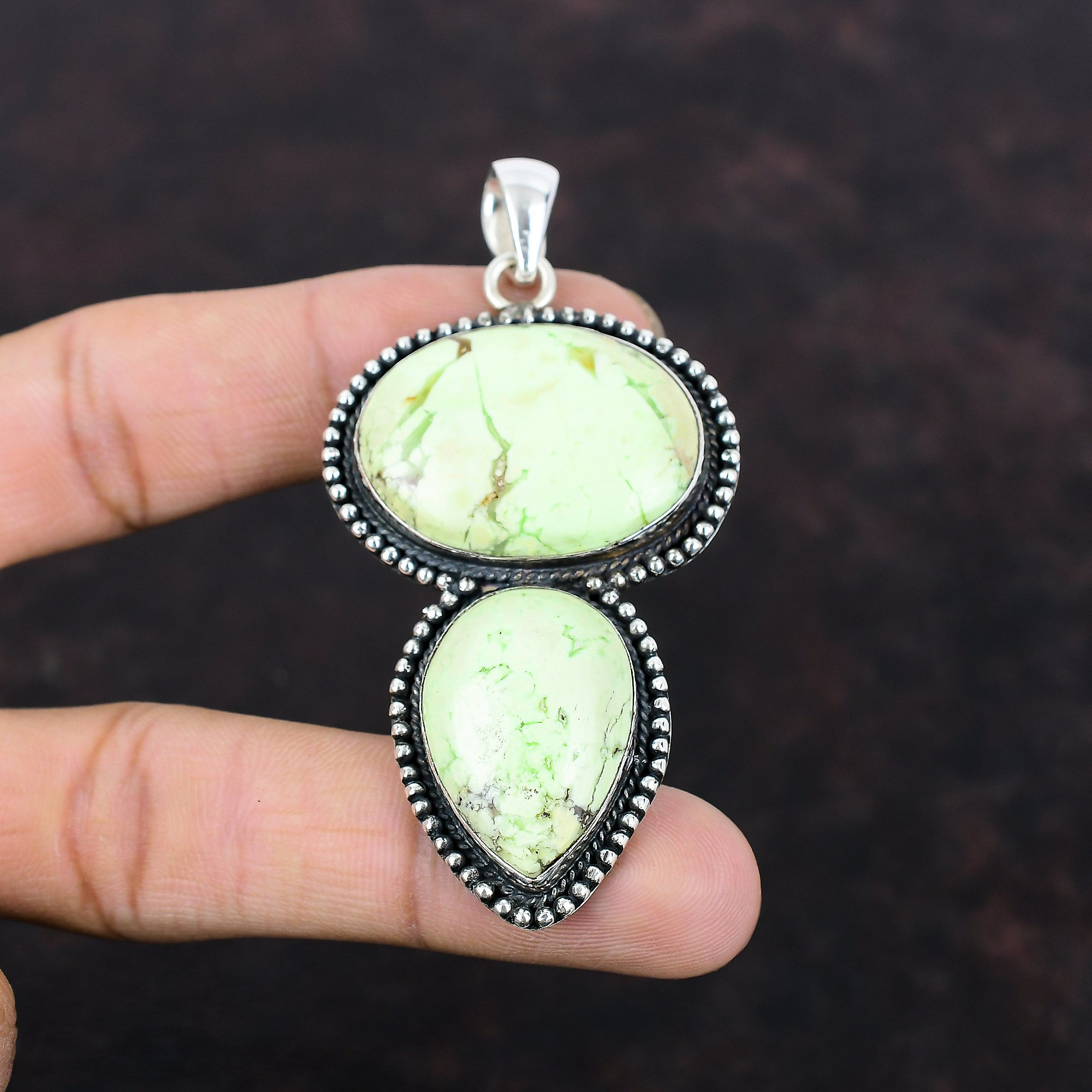 Lemon Chrysoprase 925 Sterling Silver Pendant - Handmade Vintage Jewelry Lemon Chrysoprase 925 Sterling Silver Pendant - Handmade Vintage Jewelry