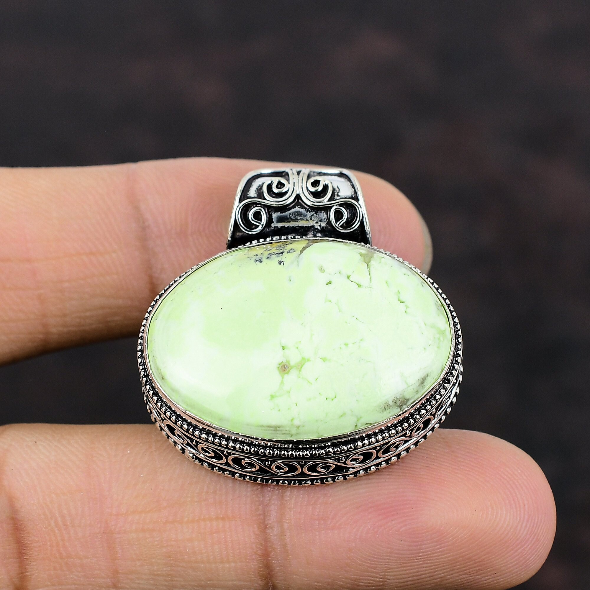 Lemon Chrysoprase 925 Sterling Silver Pendant - Handmade Ethnic Jewelry