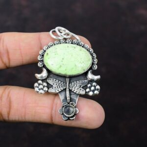 Lemon Chrysoprase Dragonfly Pendant: Handmade Sterling Silver Jewelry Lemon Chrysoprase Dragonfly Pendant: Handmade Sterling Silver Jewelry