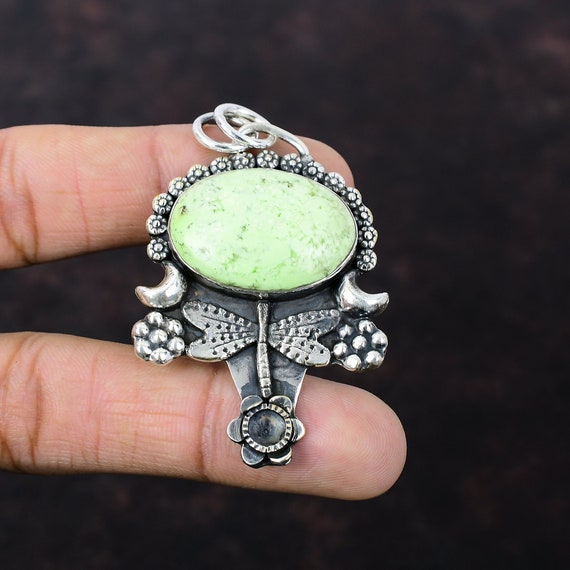 Lemon Chrysoprase Dragonfly Pendant: Handmade Sterling Silver Jewelry Lemon Chrysoprase Dragonfly Pendant: Handmade Sterling Silver Jewelry