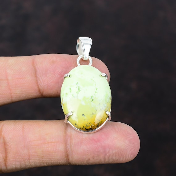 Lemon Chrysoprase Pendant: Handmade 925 Sterling Silver Gemstone Jewelry