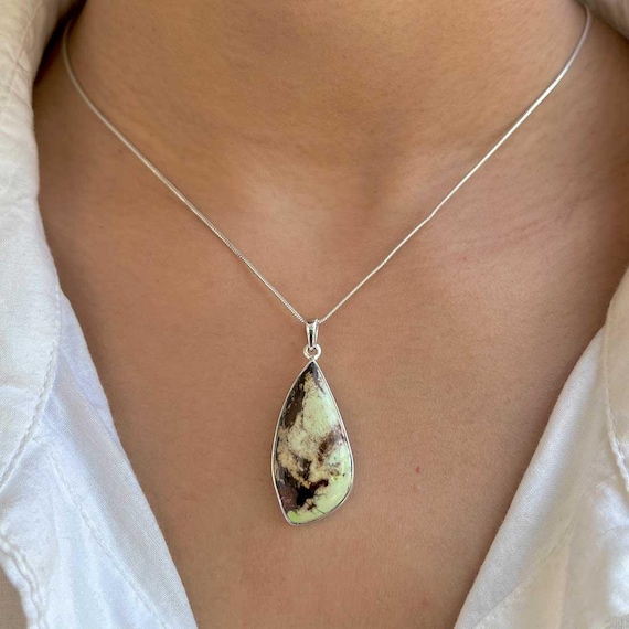 Lemon Chrysoprase Pendant Neckalce / 925 Sterling Silver / Healing Gemstone / Gifts For Her / Fancy Cab / Statement Pendant Lcp-p-1.