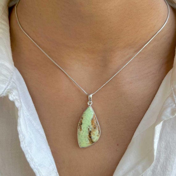Lemon Chrysoprase Pendant Necklace / 925 Sterling Silver / Healing Gemstone / Gifts For Her / Fancy Cab / Statement Pendant Lcp-p-26.