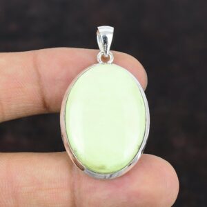 Lemon Chrysoprase Pendant: Oval Gemstone, 925 Sterling Silver, Handmade Lemon Chrysoprase Pendant: Oval Gemstone, 925 Sterling Silver, Handmade