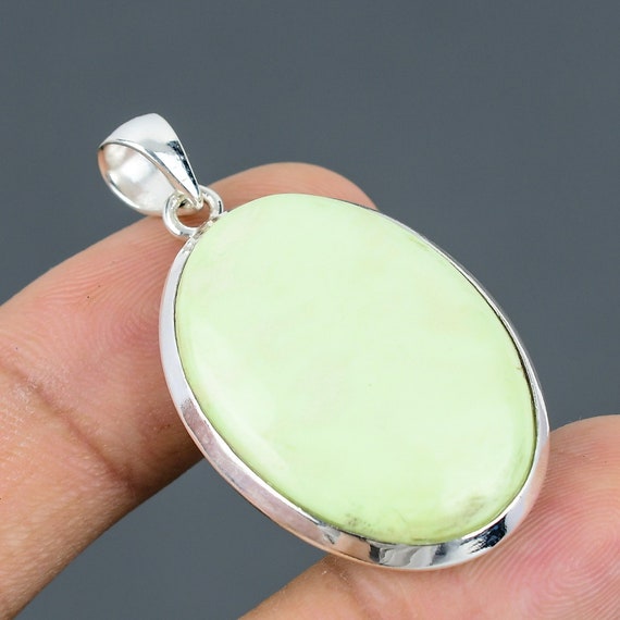 Lemon Chrysoprase Pendant: Oval Gemstone, 925 Sterling Silver, Handmade Boho Jewelry Lemon Chrysoprase Pendant: Oval Gemstone, 925 Sterling Silver, Handmade Boho Jewelry