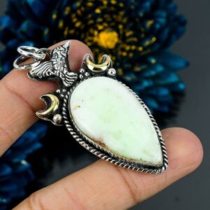 Lemon Chrysoprase Pear Pendant: 925 Sterling Silver, 18K Gold Plated Lemon Chrysoprase Pear Pendant: 925 Sterling Silver, 18K Gold Plated