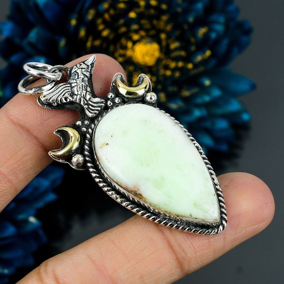 Lemon Chrysoprase Pear Pendant: 925 Sterling Silver, 18k Gold Plated