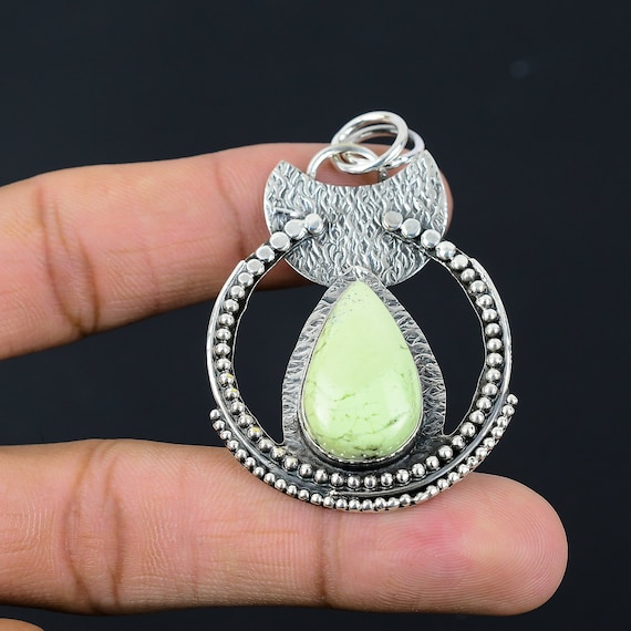 Lemon Chrysoprase Pear Pendant, Handmade 925 Sterling Silver Jewelry