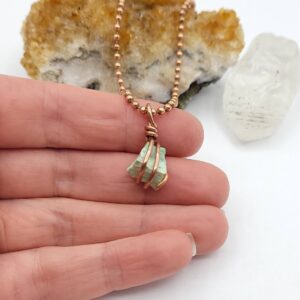 Chrysoprase Necklace | Raw Green Crystal Pendant In Copper | Heart Chakra Healing Jewelry | Emotional Renewal Stone | Gift For Her Chrysoprase Necklace | Raw Green Crystal Pendant In Copper | Heart Chakra Healing Jewelry | Emotional Renewal Stone | Gift For Her