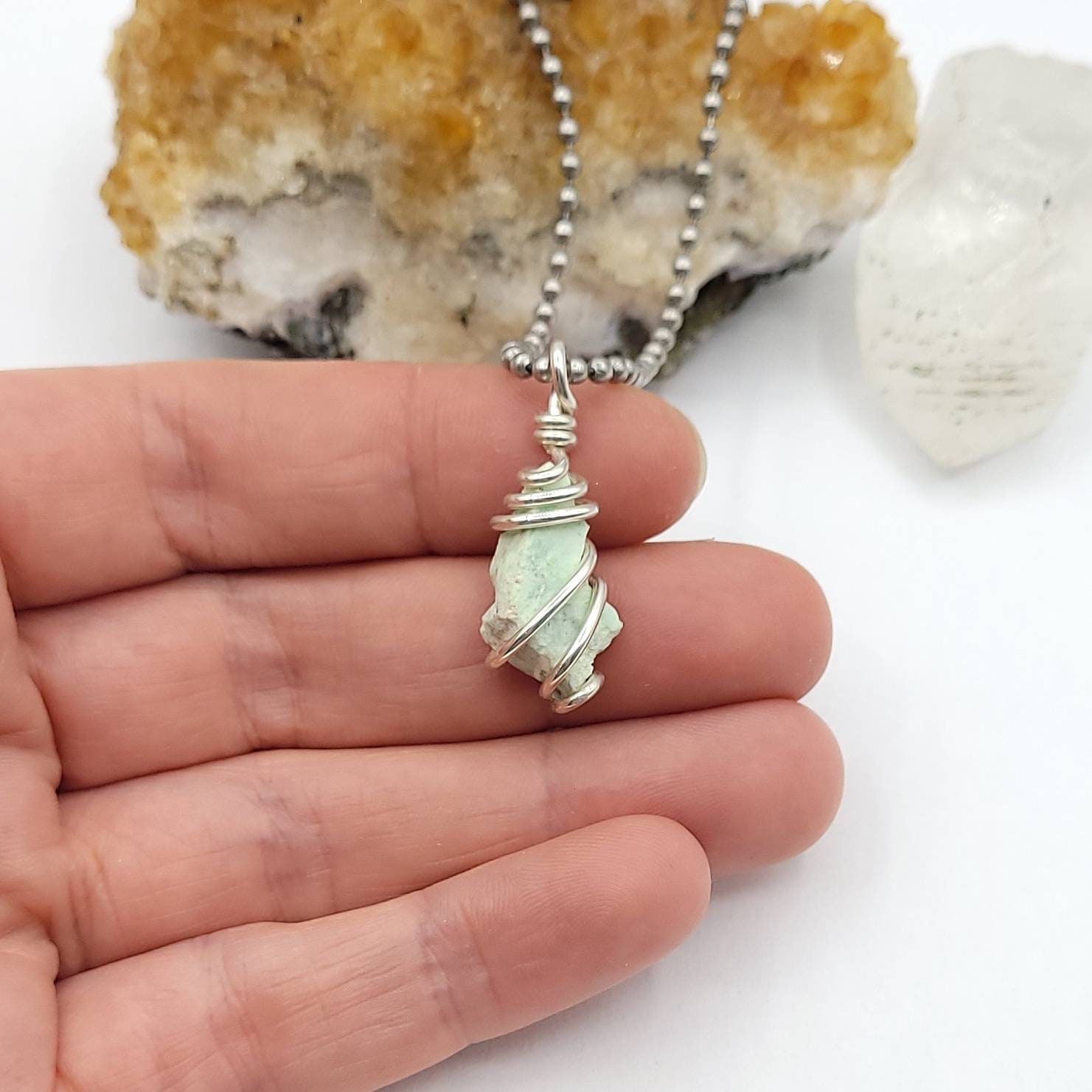Chrysoprase Necklace | Raw Green Crystal Pendant In Silver | Heart Chakra Healing Jewelry | Emotional Renewal Stone | Gift For Her