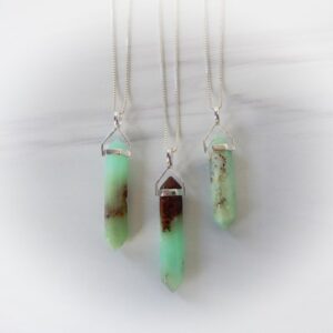 Chrysoprase Necklace Sterling Silver • Chrysoprase Pendant • Sterling Gemstone Point • Healing Crystal Necklace • Layering Necklace