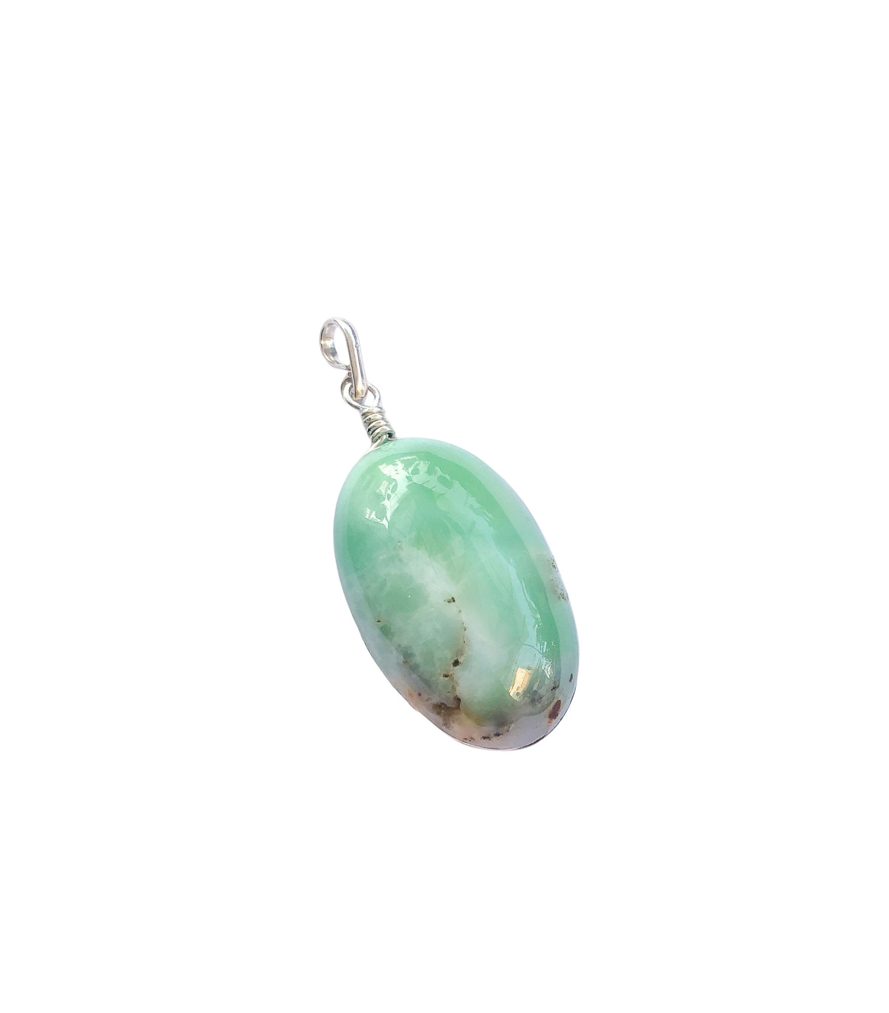 Chrysoprase Pendant, Oval Green Chrysoprase, Natural Chrysoprase Gem Pendant, Sterling Silver Pendant, Light Spring Green, Green Chrysoprase