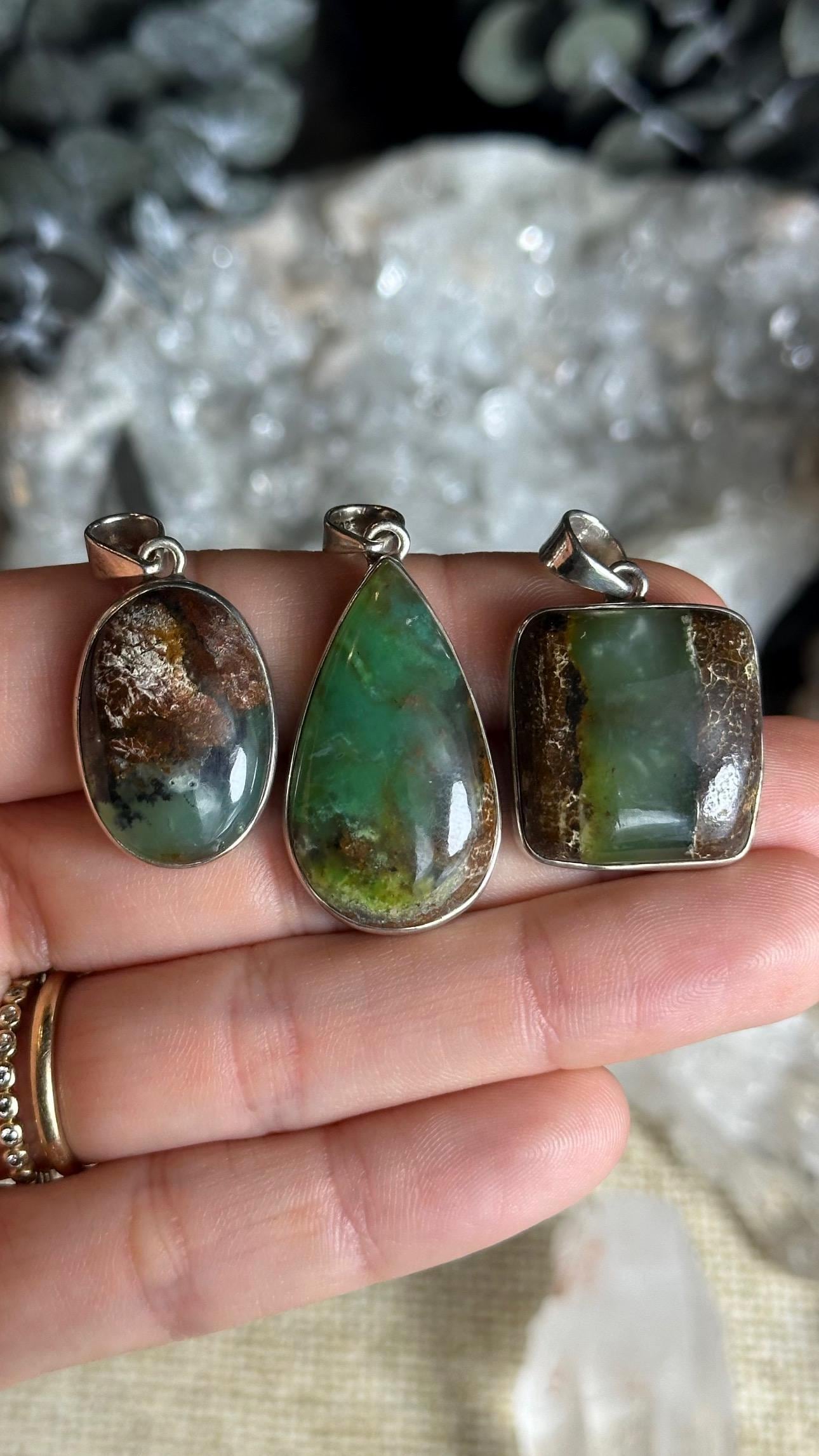 Chrysoprase Pendant: Sterling Silver Necklace, 18 Inch Chain