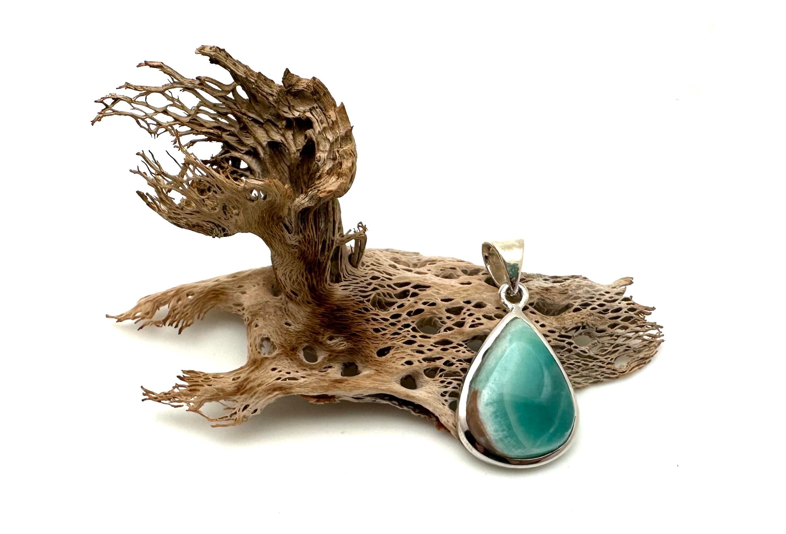 Chrysoprase Teardrop Pendant, 925 Sterling Silver, Caribbean Ocean Stone