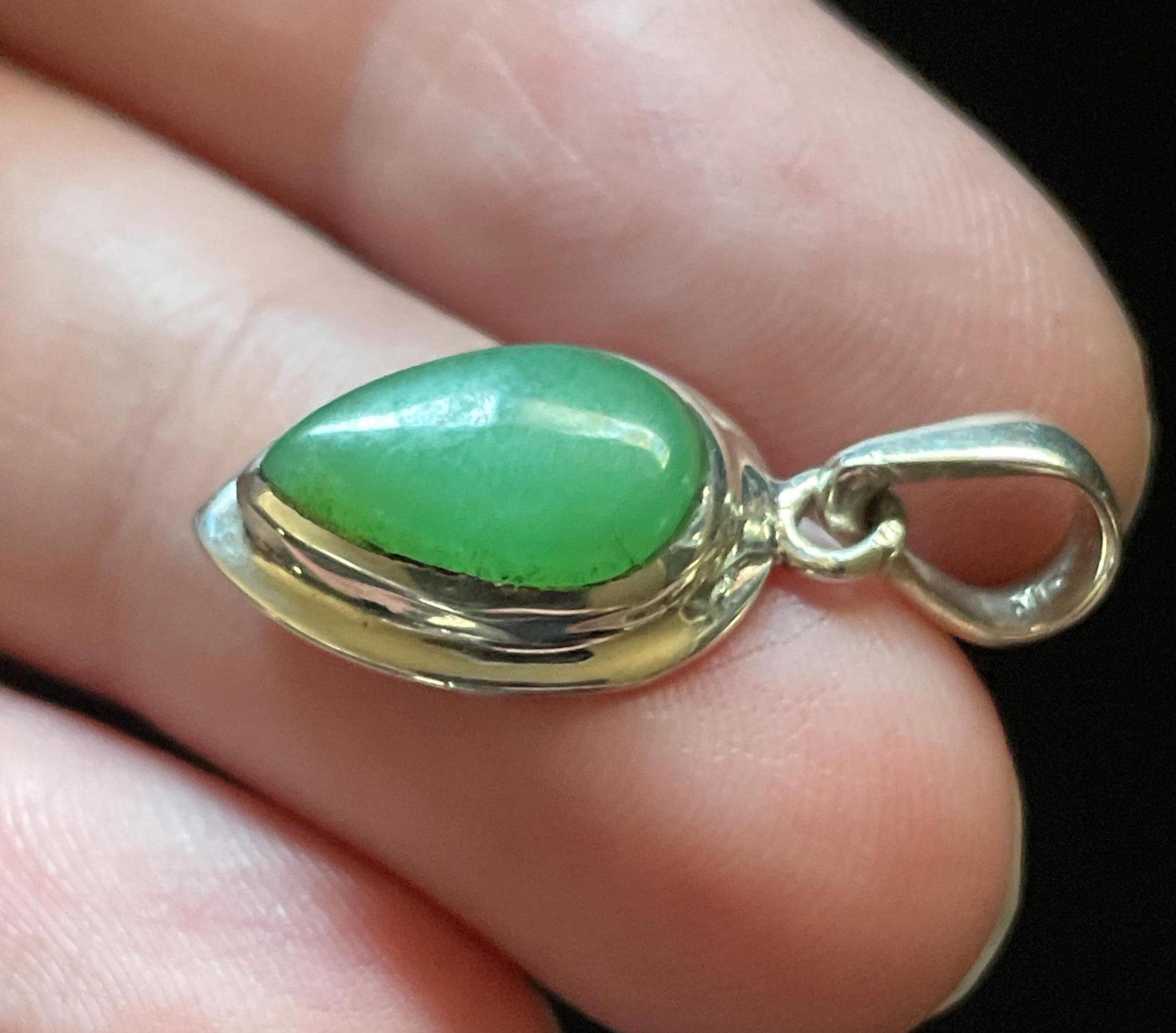 Tiny Chrysoprase Pendant - Dainty Glowing Green Natural Chrysoprase - Handmade With Solid Sterling Silver - Peaceful Healing Crystal Tiny Chrysoprase Pendant - Dainty Glowing Green Natural Chrysoprase - Handmade With Solid Sterling Silver - Peaceful Healing Crystal