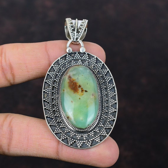 Vintage Chrysoprase Pendant: Handmade 925 Sterling Silver Gemstone Jewelry
