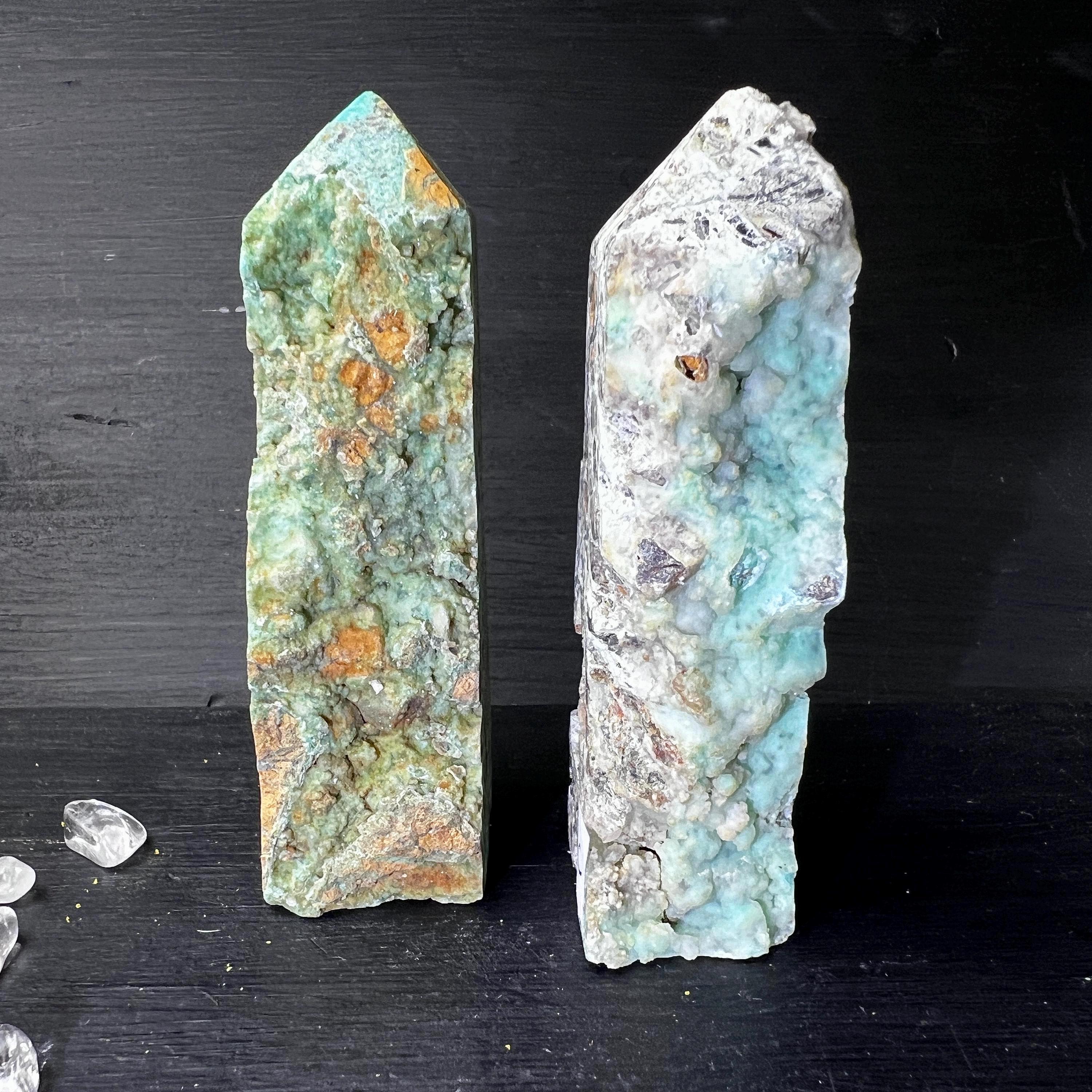 Chrysoprase Druzy Tower Raw & Polished | Heart Chakra | Unique Green Crystal Point