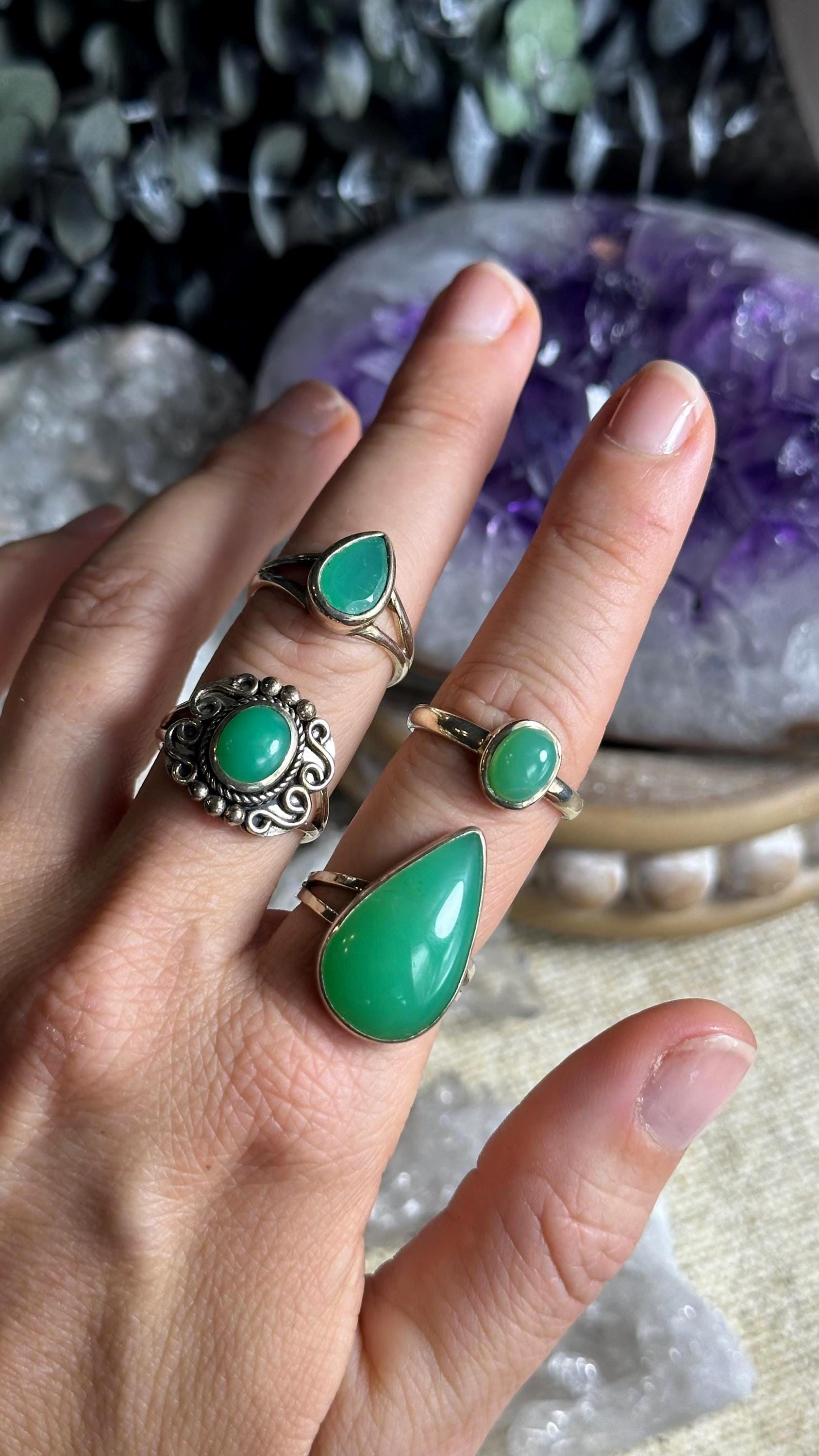 Chrysoprase Ring, .925 Sterling Silver, Minimalist, Statement, Fitted