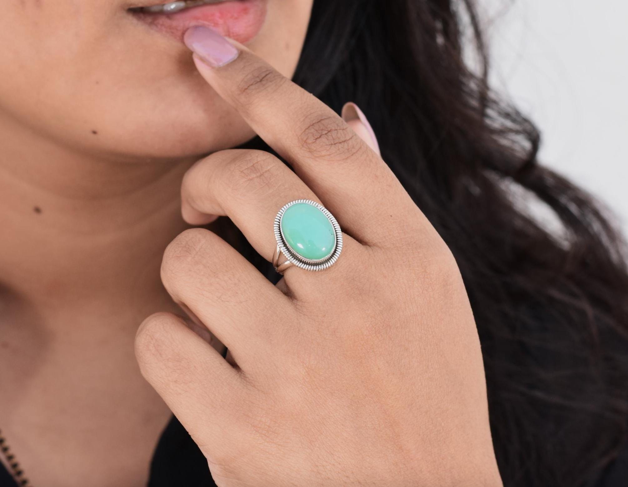 Anniversary Chrysoprase Silver Ring, 925 Silver Gemstone Jewelry, Womens Silver Stone Ring, Oval Stone Ring, Green Gemstone, Gifts For Wife