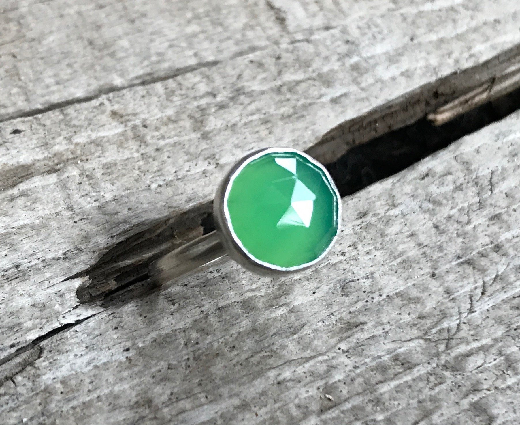 Bright Green Large Round Faceted Chrysoprase Sterling Silver Ring | Engagement Ring | Silver Ring | Made To Order | Chrysoprase Ring
