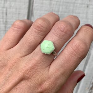 Elegant Hexagon Shape Lime Green Faceted Chrysoprase Sterling Silver Solitaire Ring | Green Stone Ring | Faceted Green Gemstone Ring | Boho