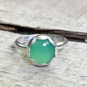 Elegant Minimalist Bright Green Chrysoprase Solitaire Sterling Silver Ring | Green Gemstone Ring | Chrysoprase Ring | Silver Ring |