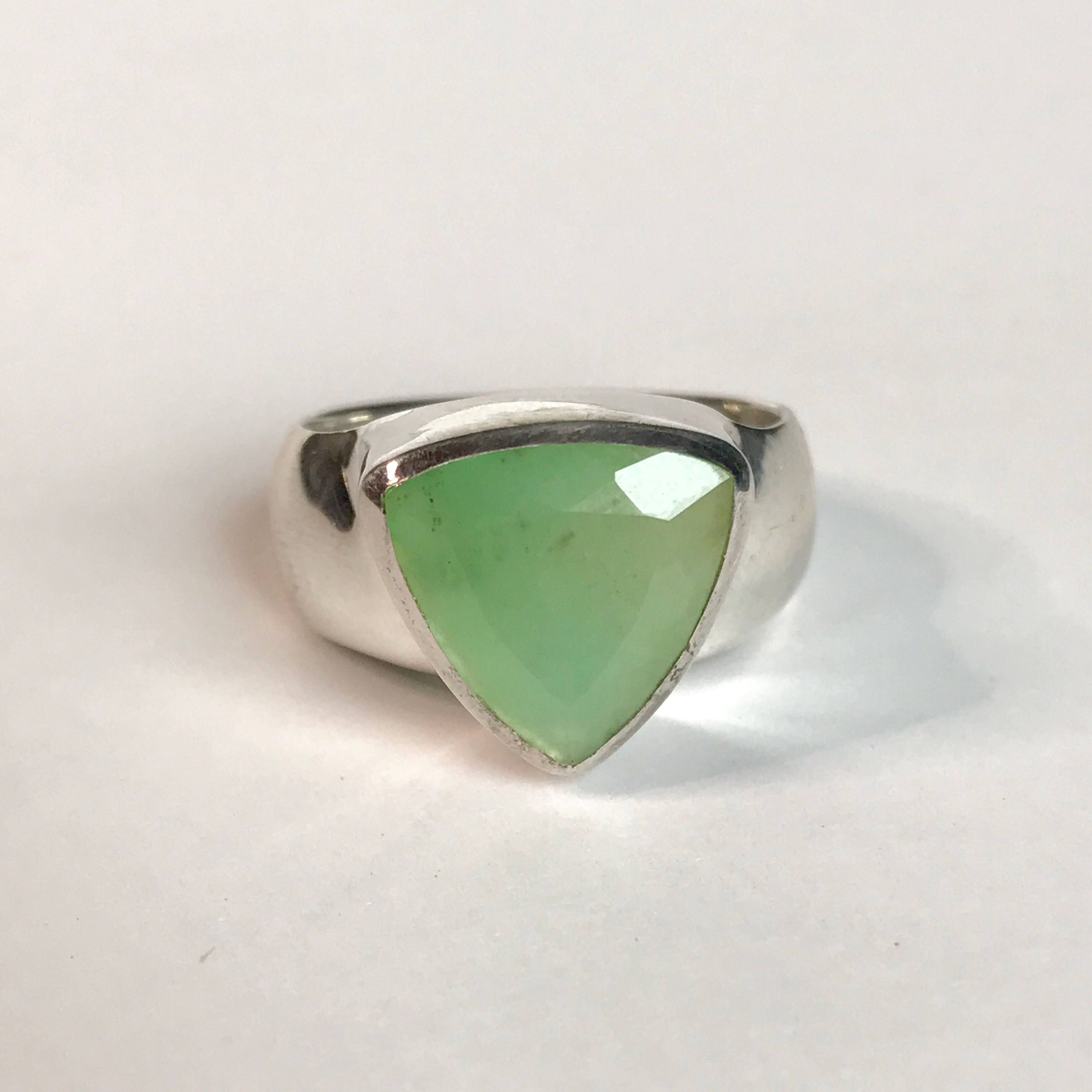 Genuine Chrysoprase Ring Size 8 Sterling Silver - Green Stone Jewelry - Chrysoprase Jewelry - Handmade - Seafoam Green Faceted Chrysoprase