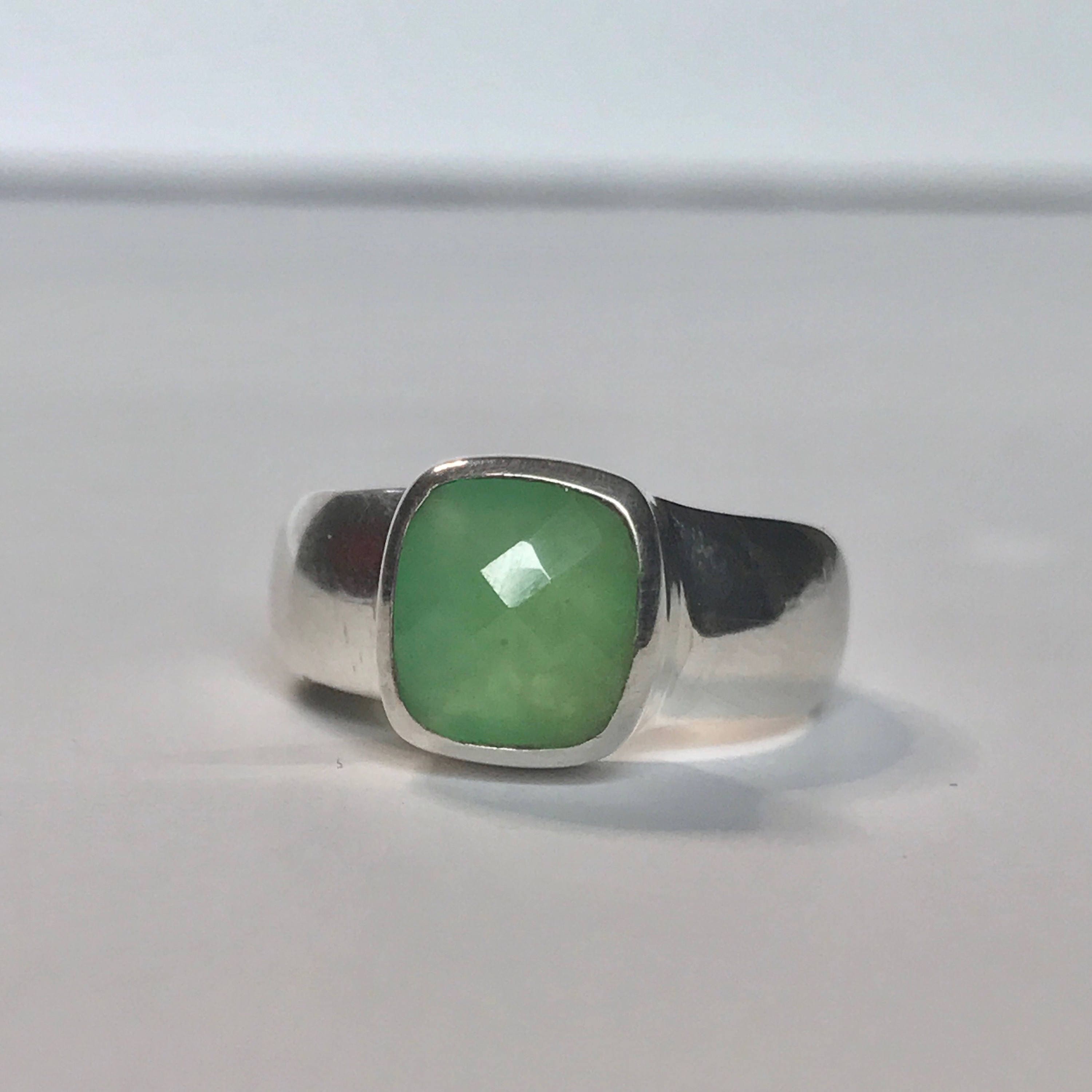 Genuine Chrysoprase Ring Us Size 6 - Sterling Silver - Green Stone Jewelry - Chrysoprase Jewelry - Handmade - High Grade Natural Chrysoprase