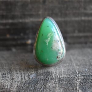 Green Chrysoprase Ring, 925 Silver, Drop Shape Green Chrysoprase Ring, 925 Silver, Drop Shape
