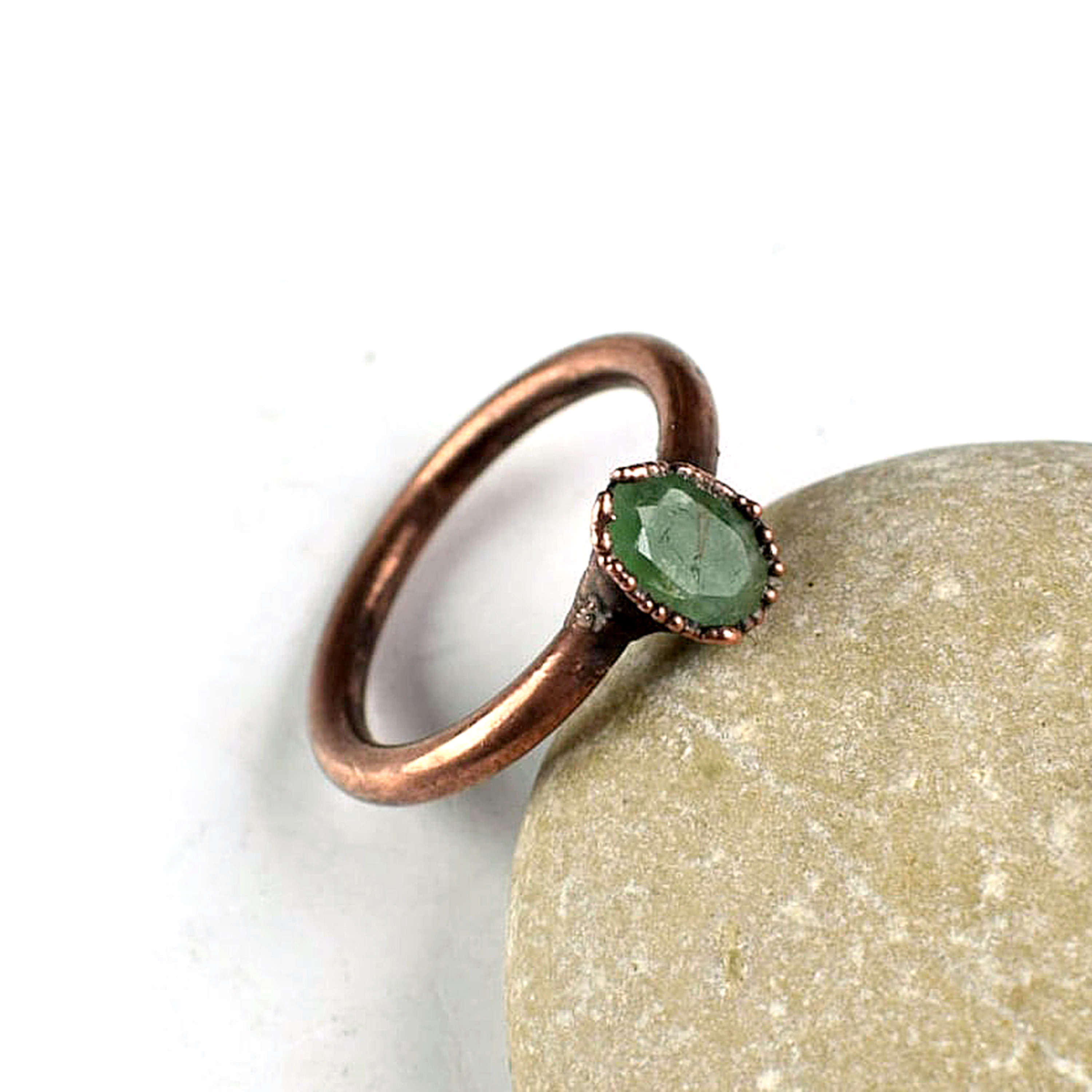 Green Chrysoprase Copper Ring - Electroformed Gemstone Ring