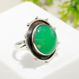 Chrysoprase Ring: Green Gemstone, 925 Sterling Silver Statement Ring Chrysoprase Ring: Green Gemstone, 925 Sterling Silver Statement Ring