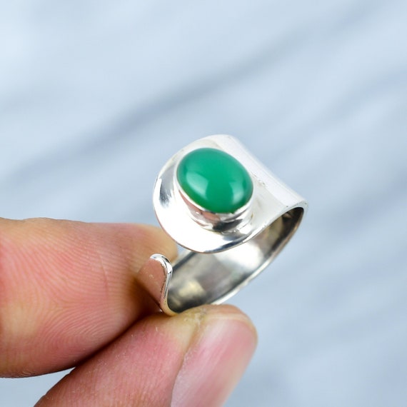 Green Chrysoprase Sterling Silver Ring - Adjustable 925 Jewelry