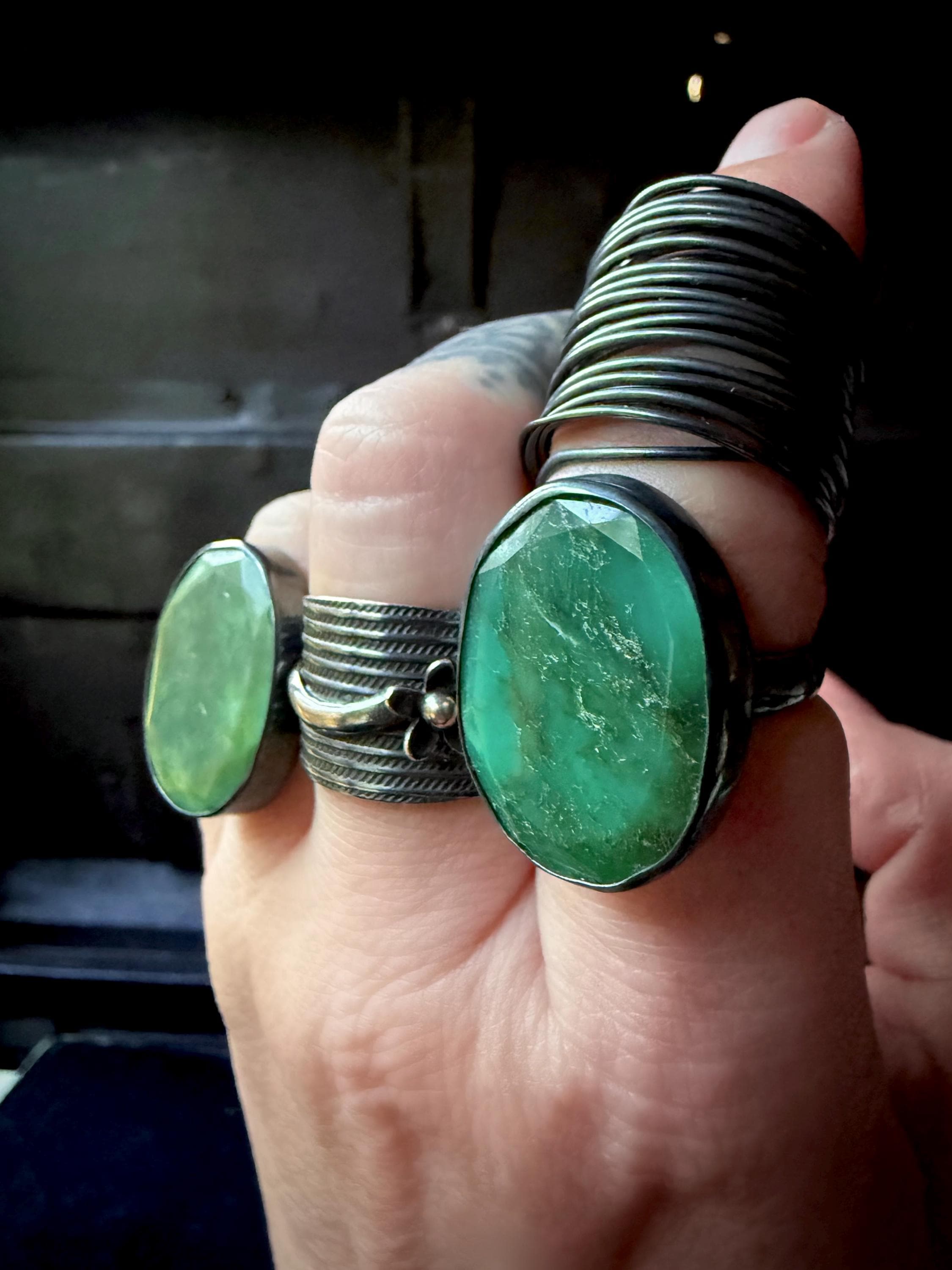 Chrysoprase Ring, Green Stone Ring, Statement Ring, Big Stone Ring
