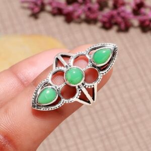 Chrysoprase Ring: Handmade 925 Sterling Silver Boho Cabochon Ring Chrysoprase Ring: Handmade 925 Sterling Silver Boho Cabochon Ring