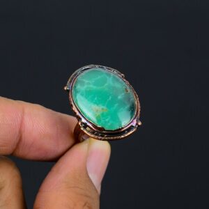 Handmade Chrysoprase Ring: Electroformed Copper, Adjustable Band Handmade Chrysoprase Ring: Electroformed Copper, Adjustable Band