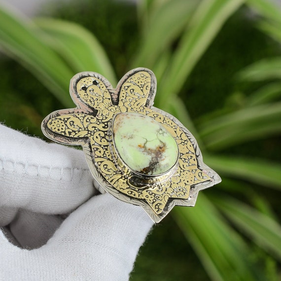 Handmade Lemon Chrysoprase Ring: 18k Gold Plated Sterling Silver Adjustable Boho Jewelry