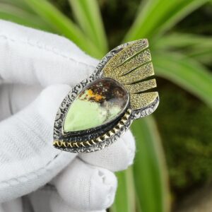 Handmade Lemon Chrysoprase Ring: 925 Sterling Silver Adjustable Band Handmade Lemon Chrysoprase Ring: 925 Sterling Silver Adjustable Band