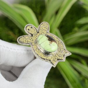 Handmade Lemon Chrysoprase Tortoise Ring: 925 Sterling Silver Adjustable Statement Jewelry Handmade Lemon Chrysoprase Tortoise Ring: 925 Sterling Silver Adjustable Statement Jewelry