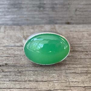 Horizontal Elegant Oval Bright Green Chrysoprase Sterling Silver Ring | Chrysoprase Ring | Boho | Green Gemstone Ring | Gifts For Her |