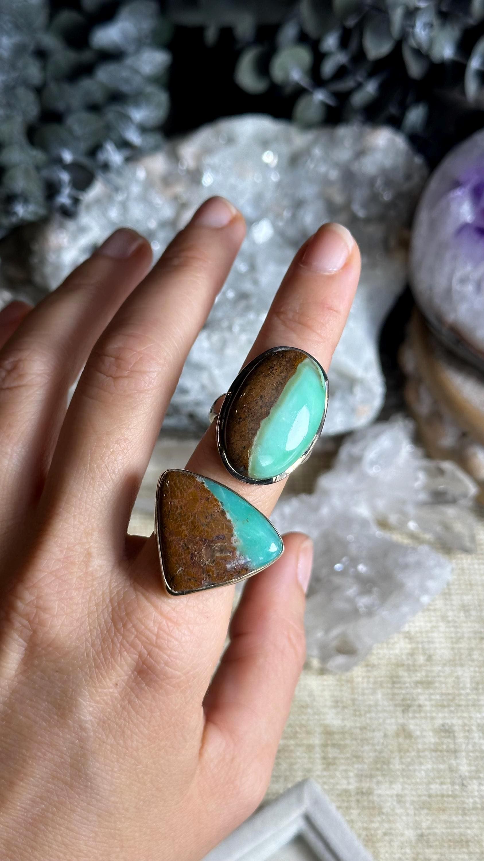 Large Chrysoprase Adjustable Ring, 925 Sterling Silver
