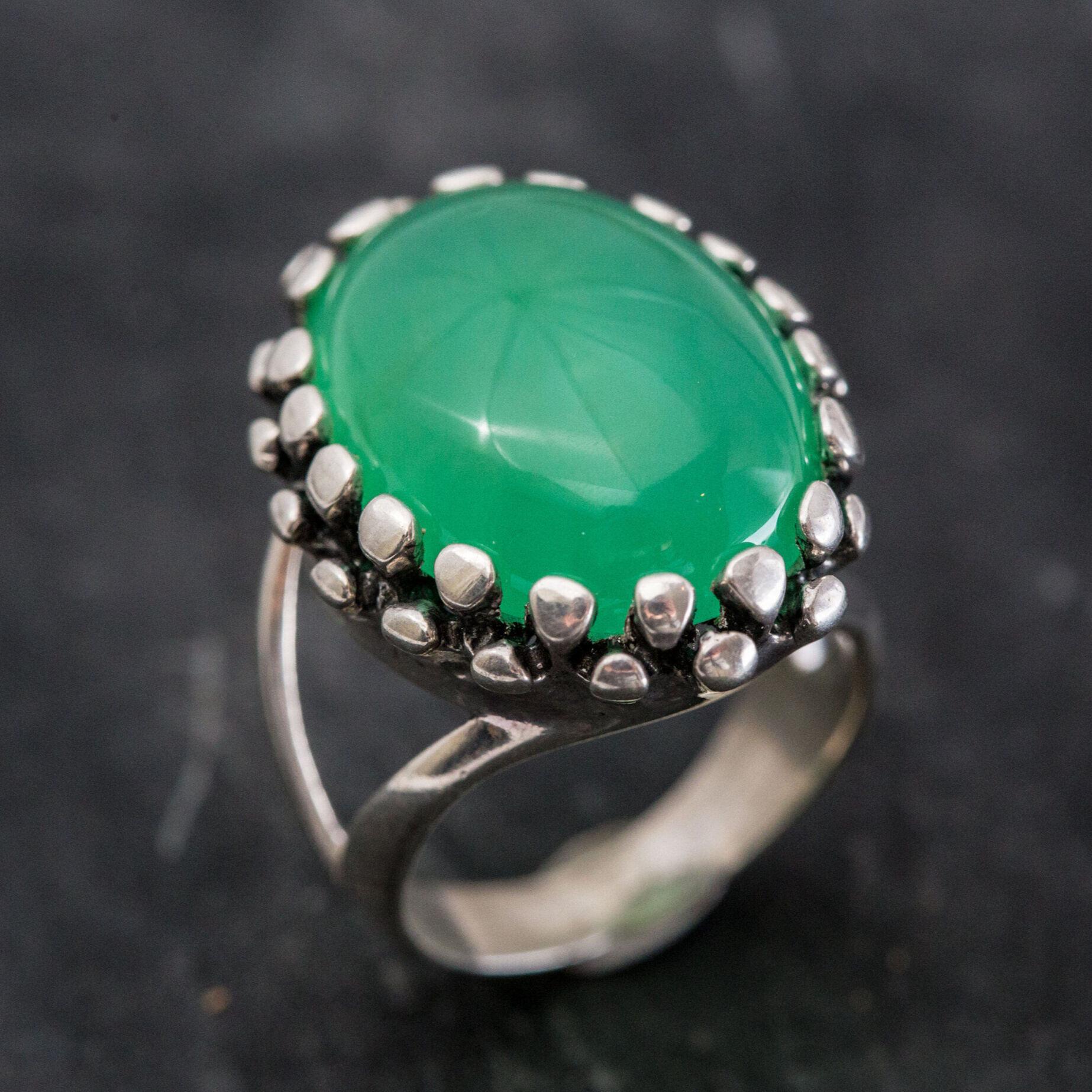 Large Chrysoprase Ring, Natural Chrysoprase, Vintage Silver Ring, Green Statement Ring, Cocktail Ring, Solid Silver Ring, Rare By Adina