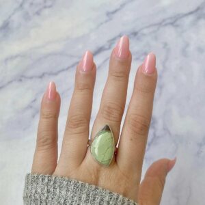 Lemon Chrysoprase Adjustable Ring / 925 Sterling Silver / Healing Gemstone / fancy Cab / Lemon Chrysoprase Jewelry / Statement Ring Cp-r-31.