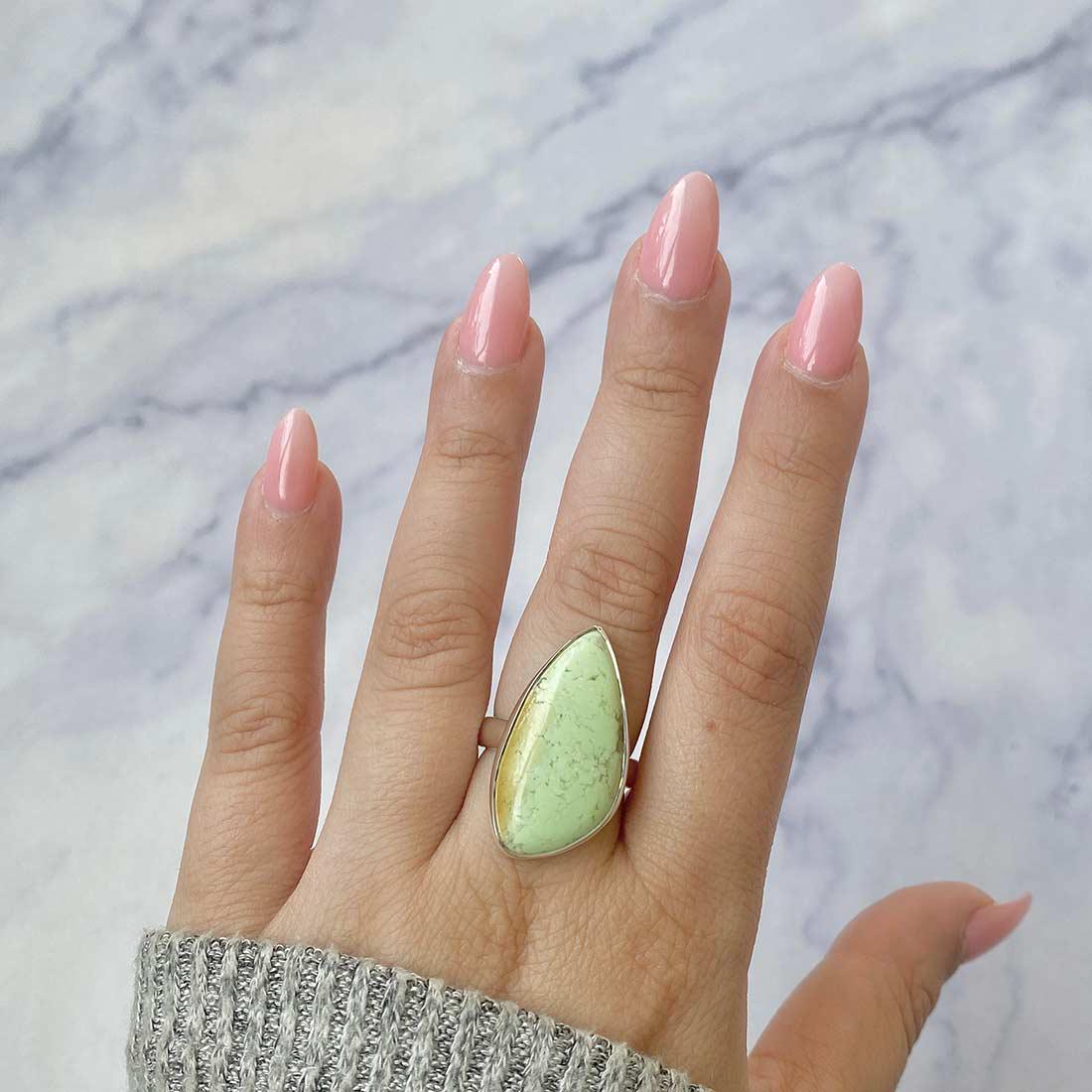 Lemon Chrysoprase Adjustable Ring / 925 Sterling Silver / Healing Gemstone / Fancy Cab / Lemon Chrysoprase Jewelry / Statement Ring Lcp-r-21.