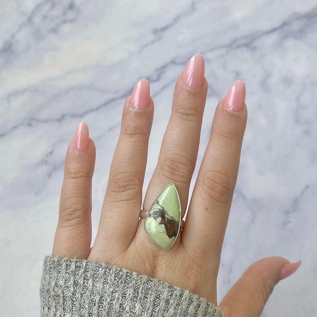 Lemon Chrysoprase Adjustable Ring / 925 Sterling Silver / Healing Gemstone / Fancy Cab / Lemon Chrysoprase Jewelry / Statement Ring Lcp-r-13.