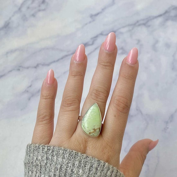 Lemon Chrysoprase Adjustable Ring / 925 Sterling Silver / Healing Gemstone /fancy Cab / Lemon Chrysoprase Jewelry / Statement Ring Lcp-r-35.