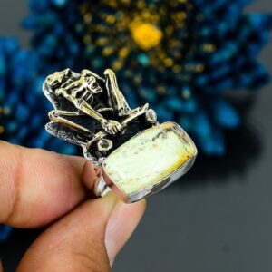 Lemon Chrysoprase Skeleton Ring: Adjustable Sterling Silver Gemstone Jewelry Lemon Chrysoprase Skeleton Ring: Adjustable Sterling Silver Gemstone Jewelry