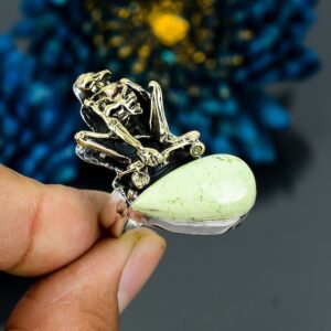 Lemon Chrysoprase Skeleton Ring: Handmade 925 Sterling Silver Adjustable Jewelry Lemon Chrysoprase Skeleton Ring: Handmade 925 Sterling Silver Adjustable Jewelry