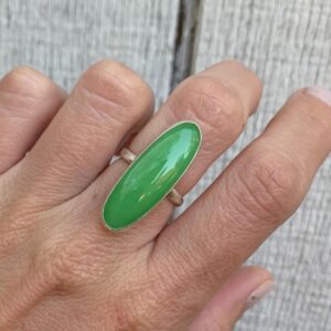 Long Oval Green Chrysoprase Sterling Silver Ring , Green Stone Ring , Gifts For Her , Statement Ring , Made To Order Long Oval Green Chrysoprase Sterling Silver Ring , Green Stone Ring , Gifts For Her , Statement Ring , Made To Order