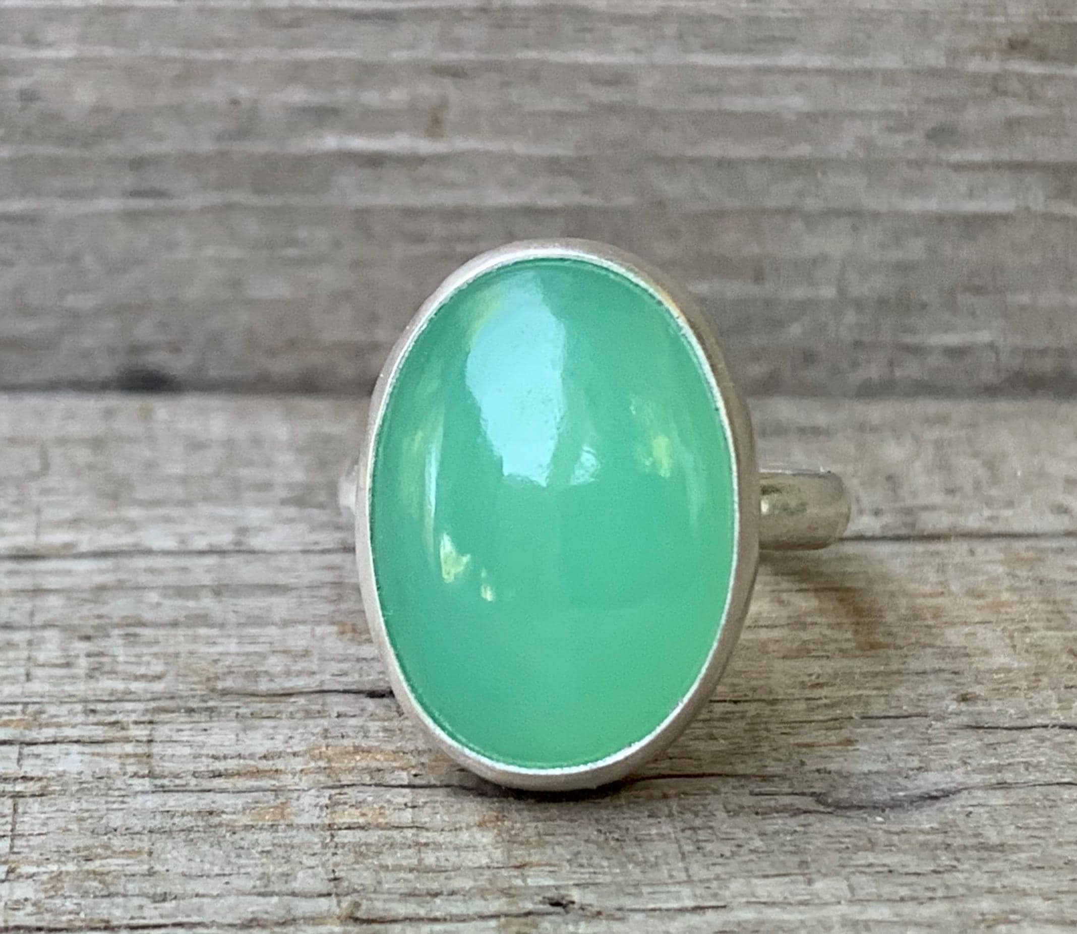 Lovely Elegant Oval Light Green Chrysoprase Sterling Silver Ring | Chrysoprase Ring | Boho | Green Gemstone Ring | Gifts For Her |